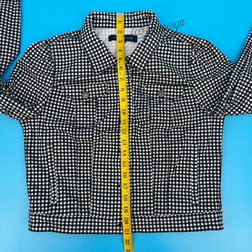 Tommy Hilfiger Women's Black White Gingham Cropped Puff Shoulder Jacket Size S - Picture 4 of 7